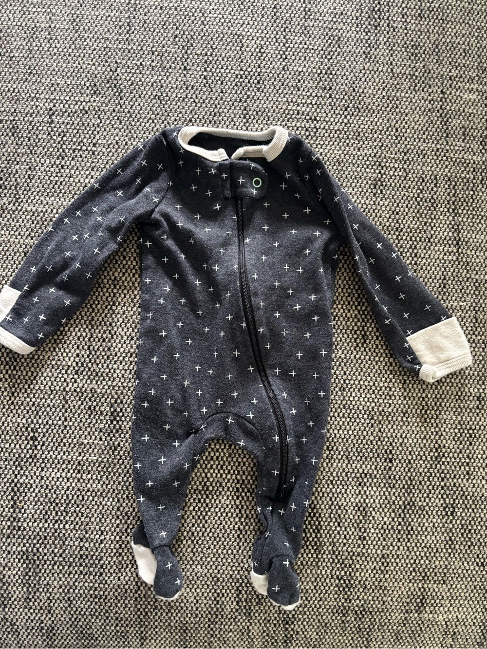cloud island Dark Gray Footed One-Piece Romper with White Cross Print